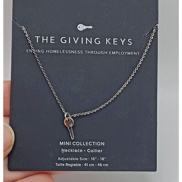 The Giving Keys Necklace Silver Tone Key Pendant Dainty Simple Mini 16in -18in - Picture 1 of 2